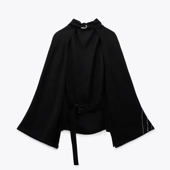 NWT Zara Rhinestone Cape Sleeved Blouse - Picture 11 of 11